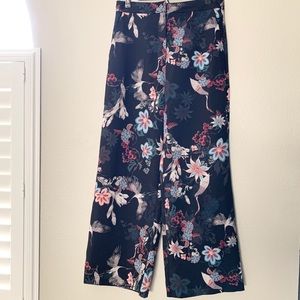H&M tropical bird print wide leg pants trouser 10